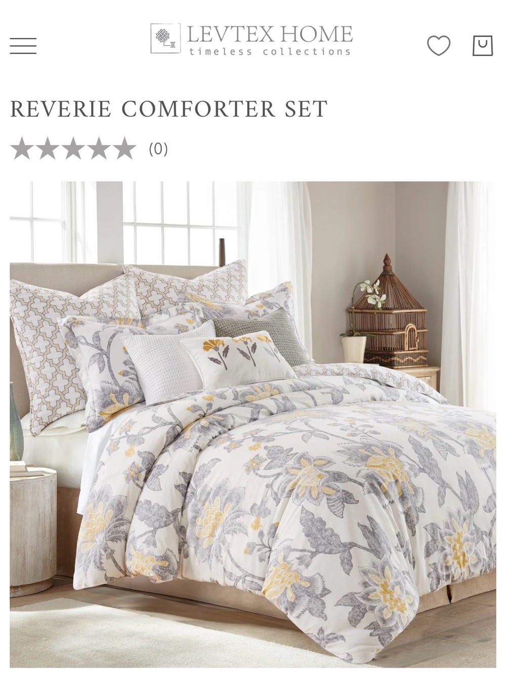 Levtex Reverie Floral Comforter 3 pcs. Set. White, Gray & Yellow 💛🤍🩶 100% cotton